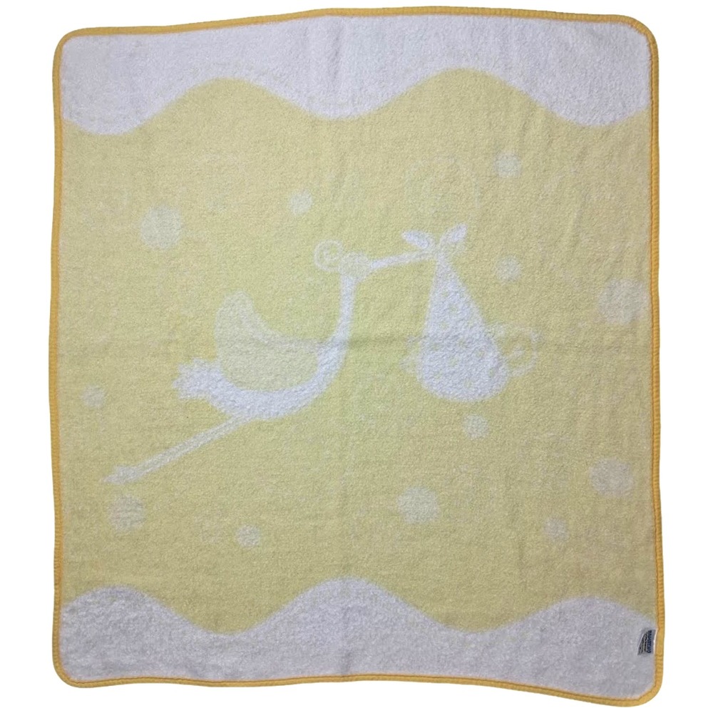 Bambino Yellow White Baby Stork Reversible Blanket Furpile Acrylic 38x44 Soft